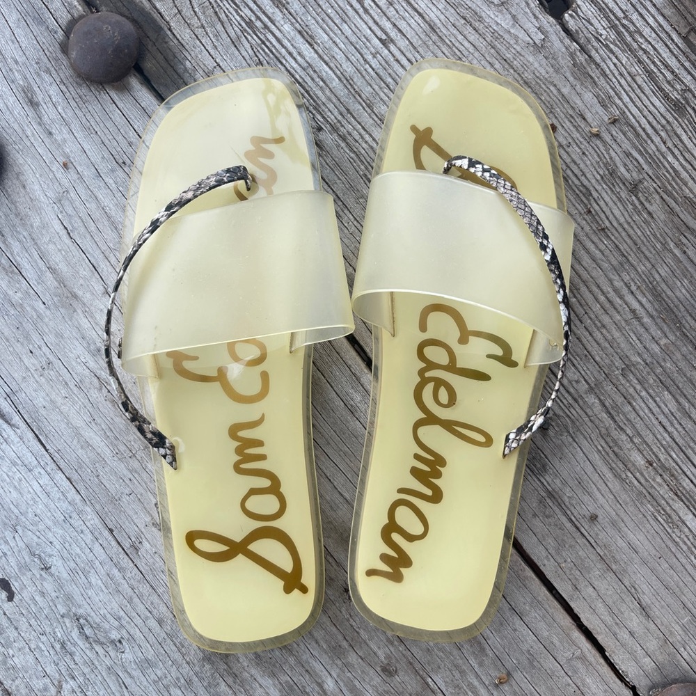 Sam Edelman Slide Sandals with snakeskin patterened strap